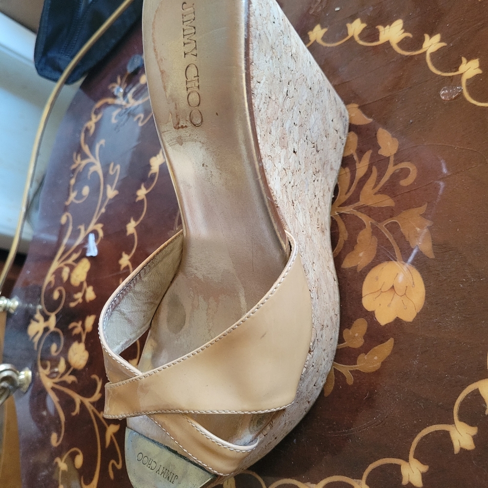 Jimmy Choo beige mule strap cork wedge sandal size 7